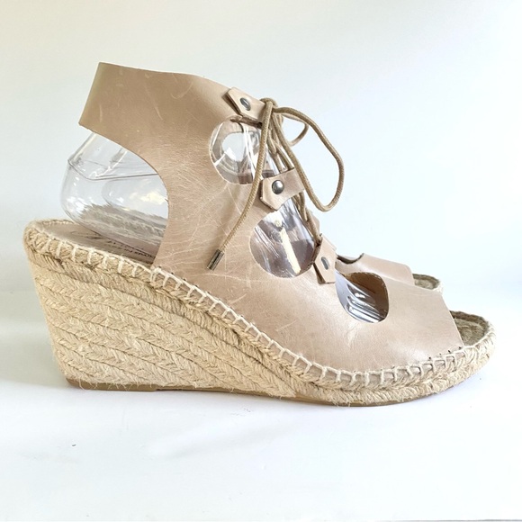 Anthropologie Carmen Saiz Leather Espadrille Wedge Sandals Strappy Gladiator Tan - Picture 4 of 9